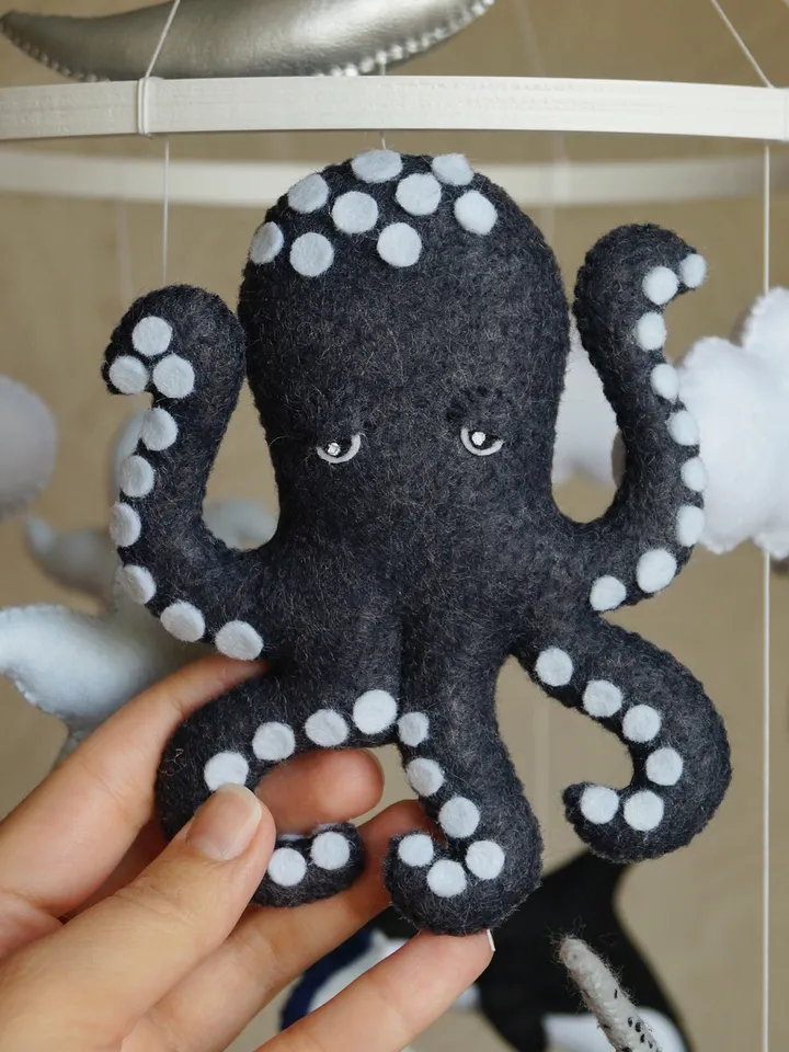 Octopus and Whales mobile, Orca and narwhal for ocean nursery