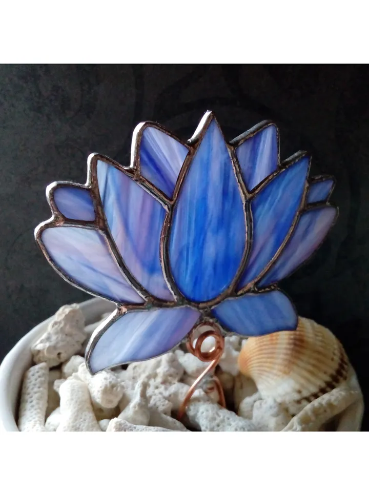 Flower suncatcher, Lotos, Purple lotos flower, nature Stained glass, Stained glass flower, Garden art, Glass Lilie