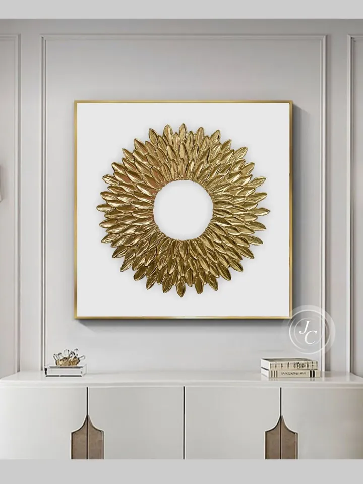 Gold and White Abstract Wall Art Modern Original Painting | Gold Petals Textured artwork Golden modern wall decor
