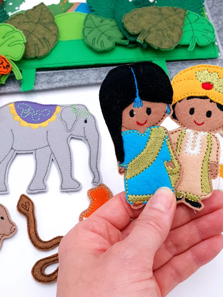 India Quiet Book Page & Finger Puppets ITH Embroidery Design, Jungle Animals Felt Play Set, Taj Mahal, Educational Toy Download