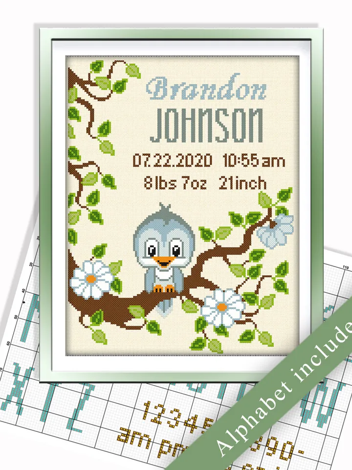 Baby Birth Announcement. Newborn Cross Stitch Patterns. Baby Record Cross Stitch Pattern. DIY. Customizable New Baby.