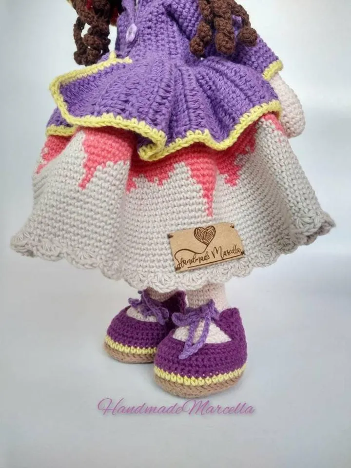 Amigurumi Doll 34 cm – Hand Embroidered Face – Handmade Crochet Doll with Tapestry Dress – Unique Collectible Gift – By Marcella