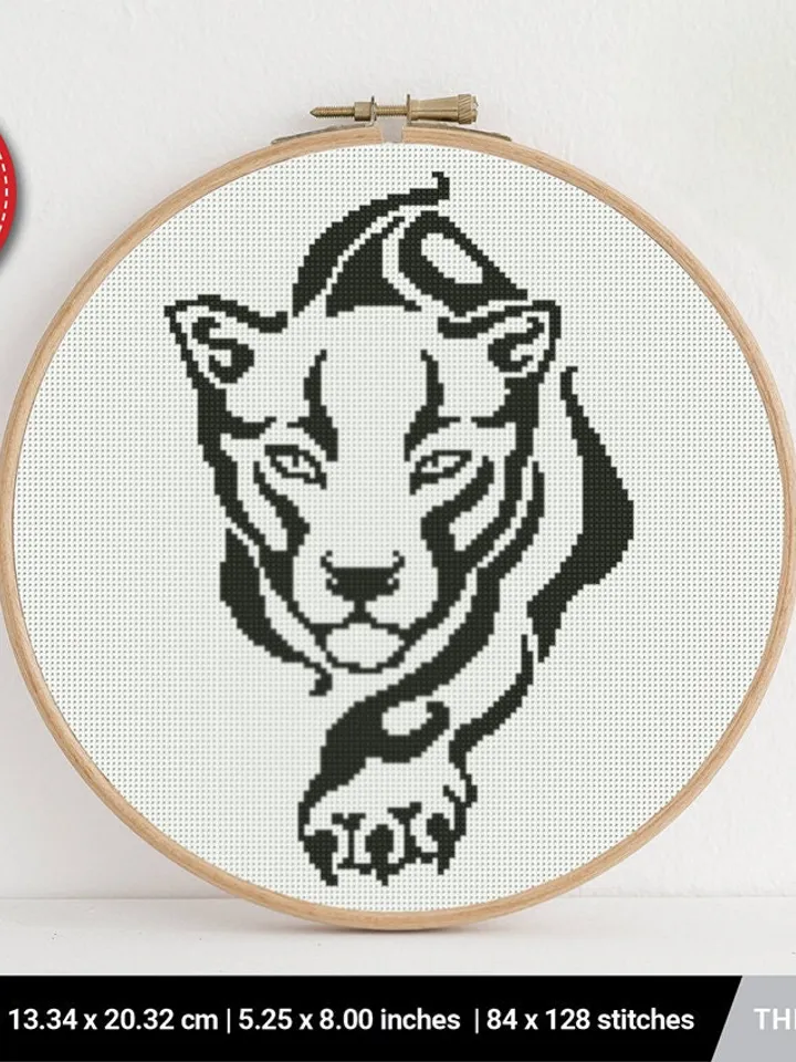 Black Panther Silhouette cross stitch pattern, Wildlife, Animal, wall art, Jungle decor, counted, chart, gift DIY, embroidery, instant PDF