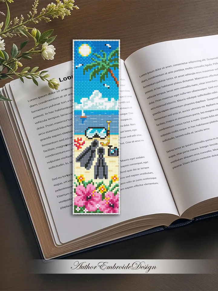 Beach bookmark cross stitch pattern PDF download Summer cross stitch chart, Sea bookmark pattern digital PDF, Beach life Hawaii #B435