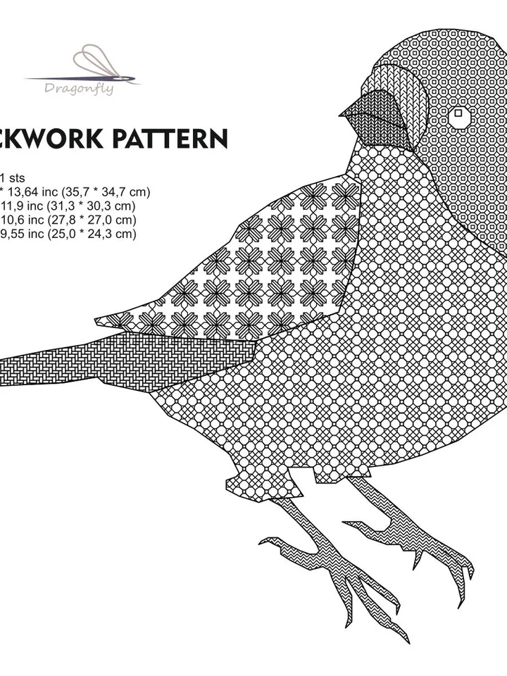 BIRD - BLACKWORK pattern - Cross Stitch Pattern - Embroidery Sampler - Carpet Cross Stitch - Instant Download PDF