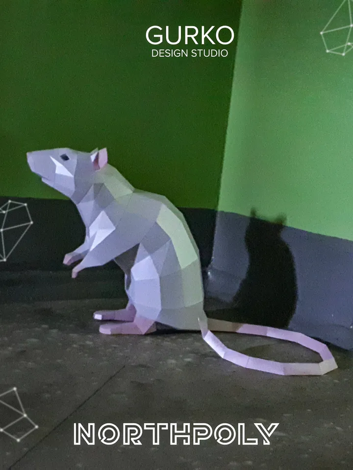 Papercraft Rat On Hind Legs, Mouse, Digital Template, PDF Download, Gurko, LowPoly, Pepakura, Origami Sculpture, Paper Party Decor, DIY Gift