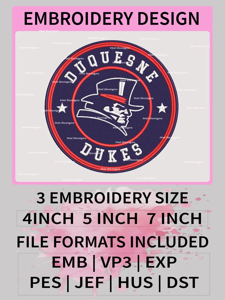 Duquesne Dukes Embroidery Designs, NCAA Logo Machine Embroidery Files, College Team Embroidery Patterns