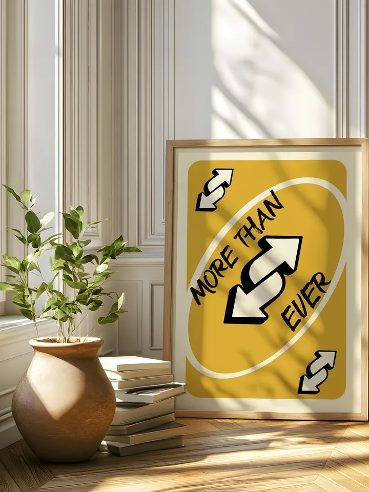 More Than Ever play Reverse Card Wall Art Funny Meme Poster Digital Download Yellow Black Typography Pop Culture Print Game Room Meme Decor