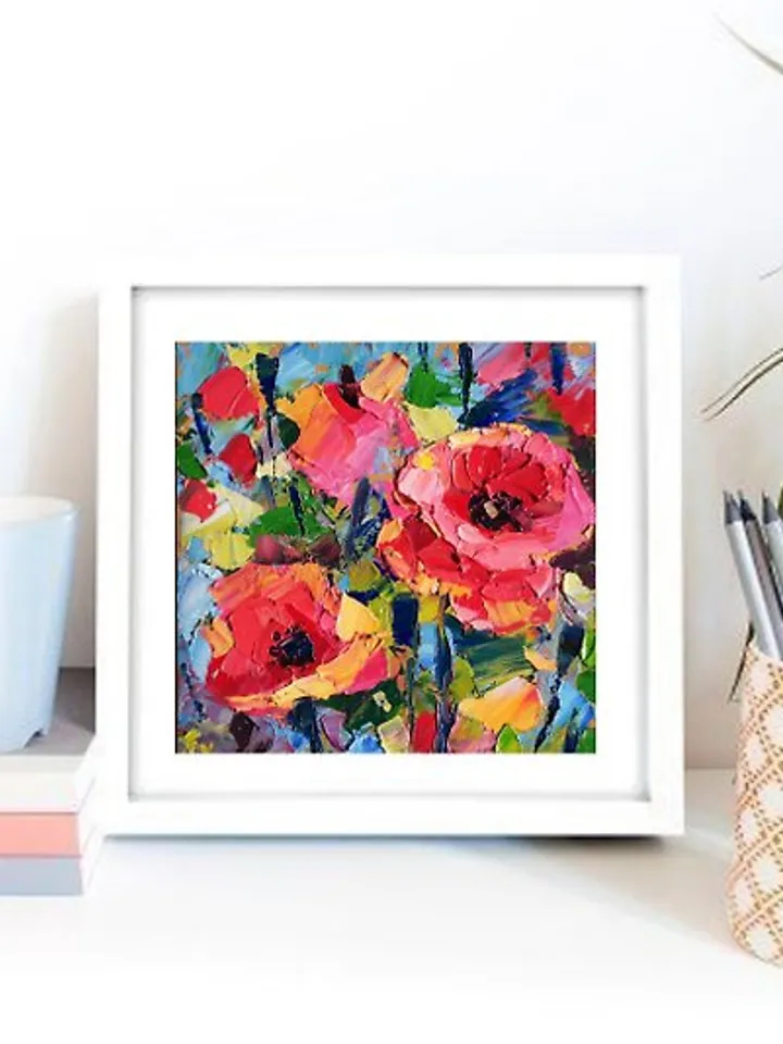 Poppy Painting Original Art Small Impasto Oil Painting Flower Verafe