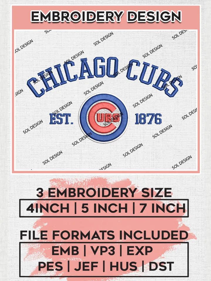 MLB Chicago Cubs Team Est Logo Embroidery Design, MLB Team Embroidery files, Chicago Cubs Baseball Team, Cubs Team, Digital Download