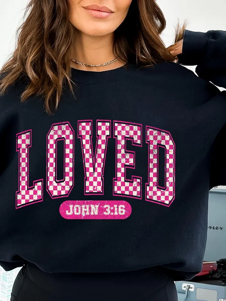 Christian Valentines Png, Loved John 3:16 Png, Retro Valentine Png, Valentines Day Png, Bible Verse Png, XOXO Png, Checkered Varsity Png