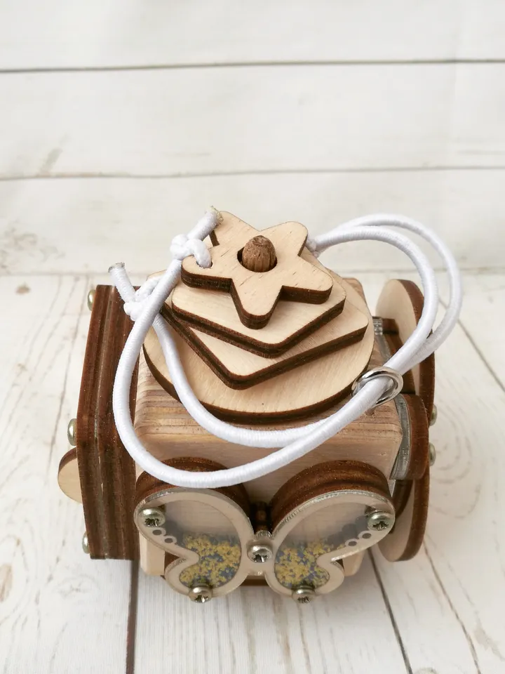 fidget toy - Busy cube - butterfly, wooden baby montessori toy for toddlers