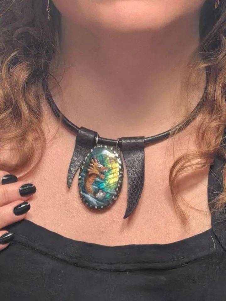 Gold dragon necklace Laquer miniature labradorite necklace Gift Wrapping