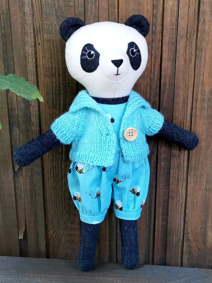 Panda soft toy, handmade plush doll, wool Chinese panda, textile stuffed toy