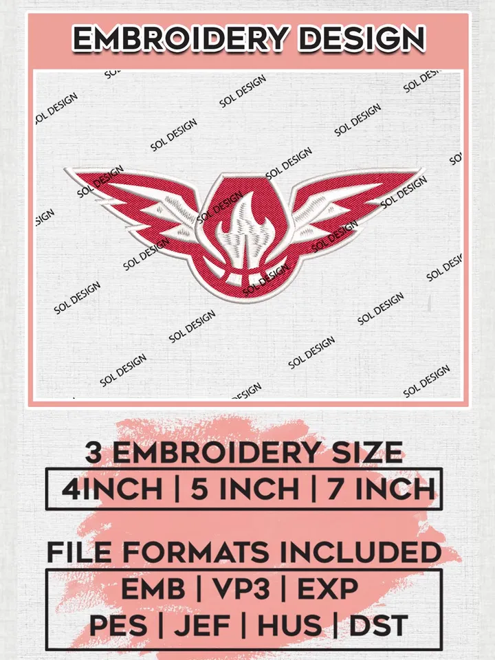 Atlanta Hawks Embroidery Design, NBA Embroidery files, NBA Logo, Machine embroidery designs, Digital Download