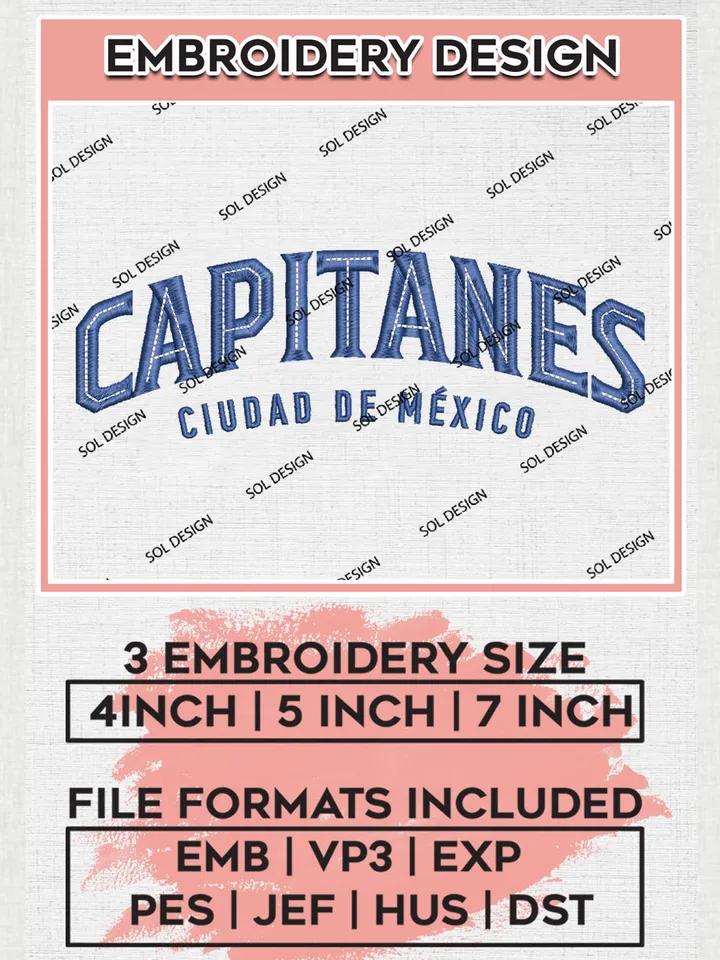 Mexico City Capitanes Basketball Team Wordmark Logo Embroidery Designs, NBA G League Team Embroidery Files, Basketball Machine Embroidery Designs, NBA Mexico City Capitanes Team Logo, Sport Machine Embroidery Design, Digital Download