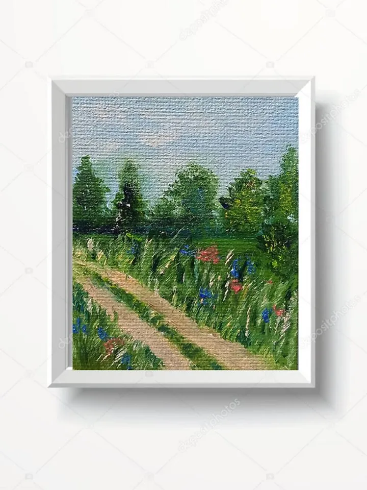 Landscape with Forest Road Miniature Original Oil Painting Dollhouse Painting