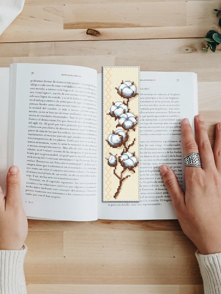 Cotton plant bookmark cross stitch pattern PDF download Modern handmade bookmark digital PDF, Floral cross stitch chart, Bavovna plant #B138