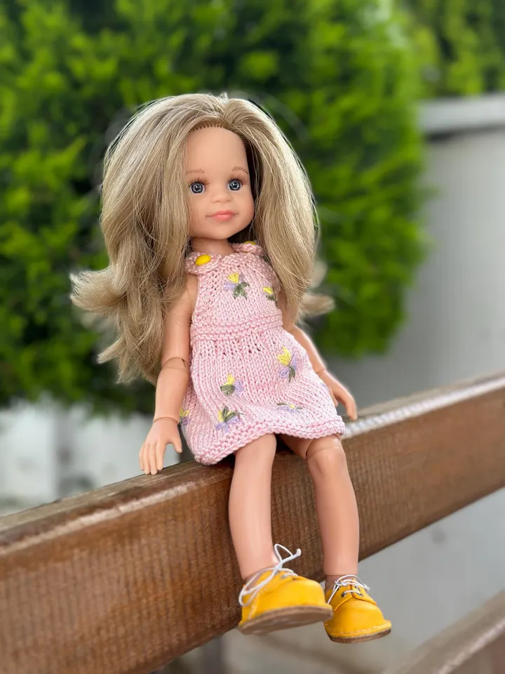 Summer Dress with flower embroidery Exclusive Handmade Outfit Paola Reina Doll ooak
