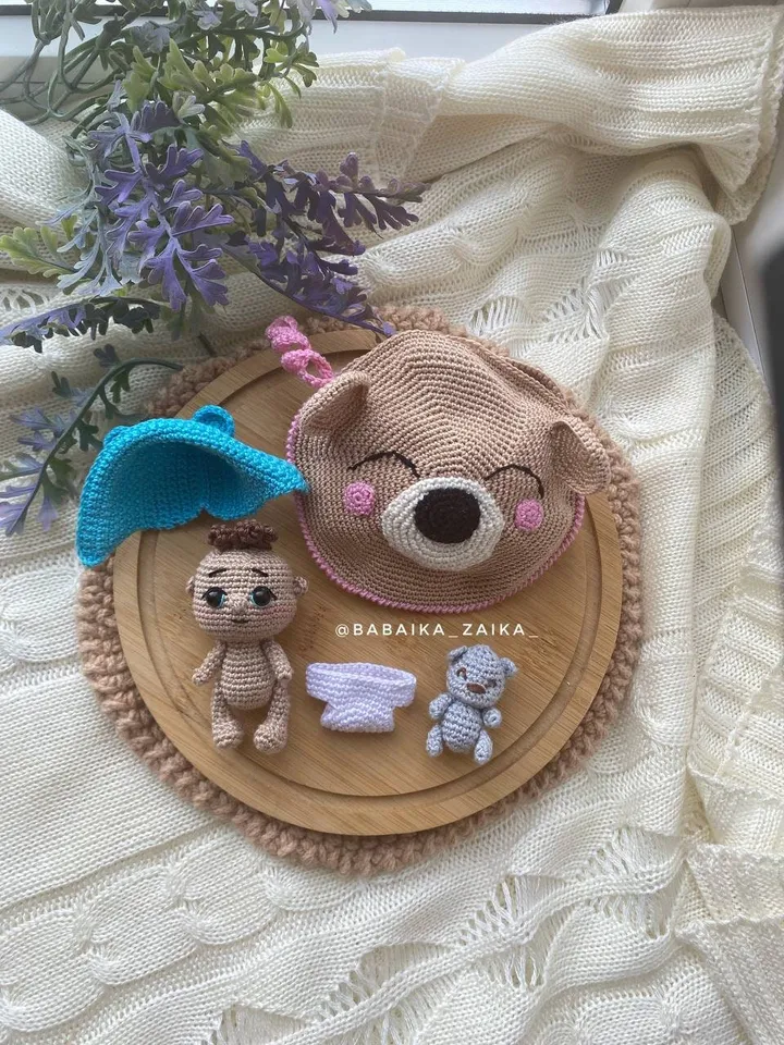PDF Crochet Baby Doll in the wallet Pattern, Amigurumi bag, Crochet baby pattern, Amigurumi doll pattern, crochet Teddy Bear Pattern