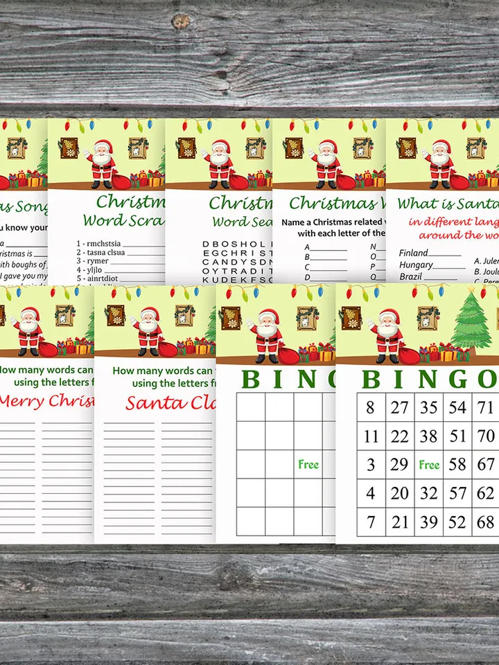 Christmas party games bundle,Printable Christmas Party Game Pack,Happy Santa Claus Christmas Trivia Game Cards