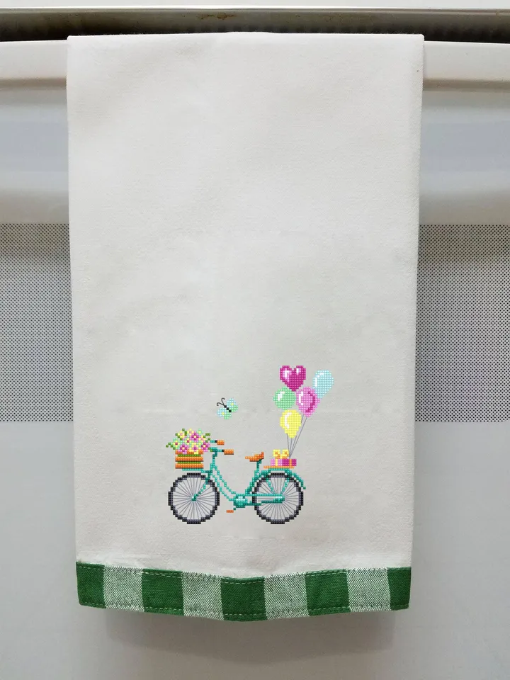 Set Bicycle with flowers cross stitch pattern PDF download Vintage bicycle cross stitch chart Flower basket bike, Bicycle with balloons #O17