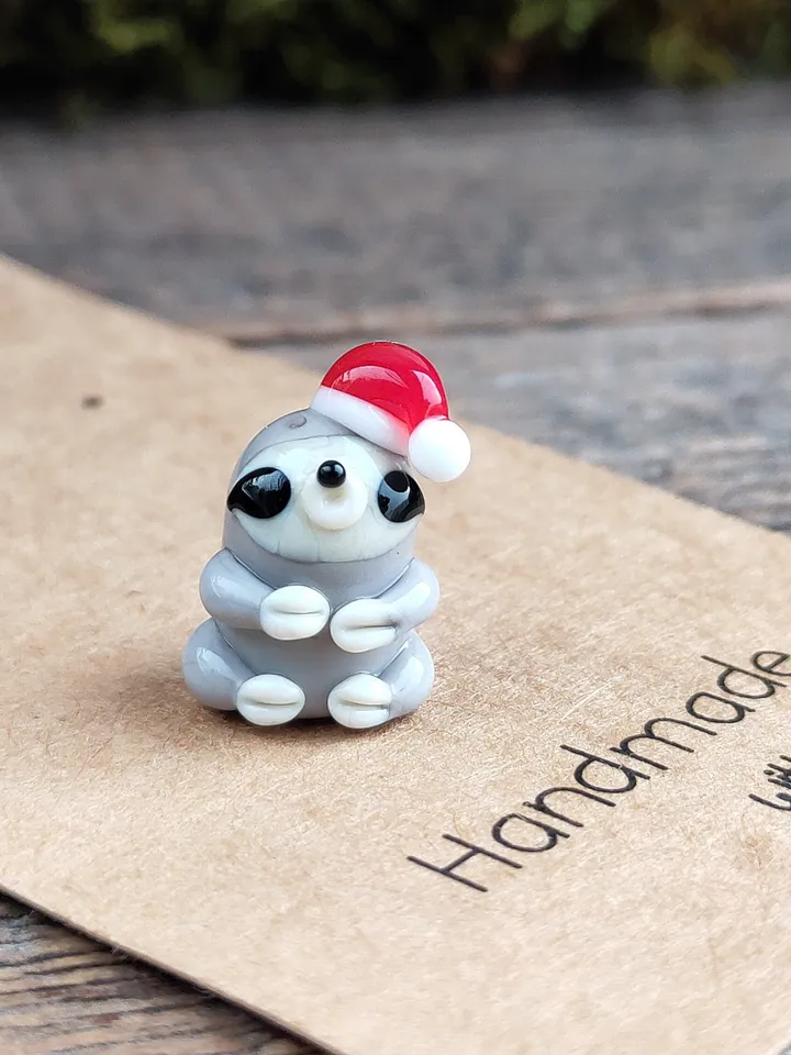 SLOTH GIFTS Sloth figurine Sloth ornament Christmas sloth Santa hat miniature sloth Baby sloth Glass sloth tiny glass animals Glass figurine