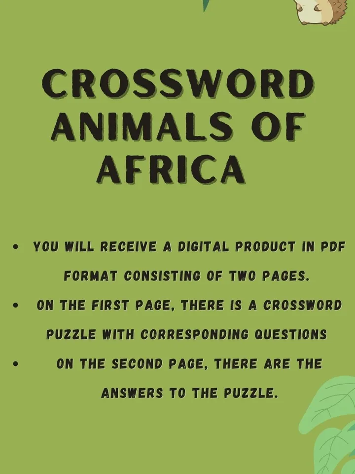 Puzzle Crossword Printable Animals of Africa