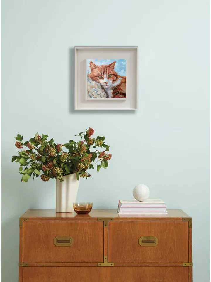Cat painting Animal Original Art Brown Cat Artwork fine art square canvas art oil painting by Natalia Plotnikova