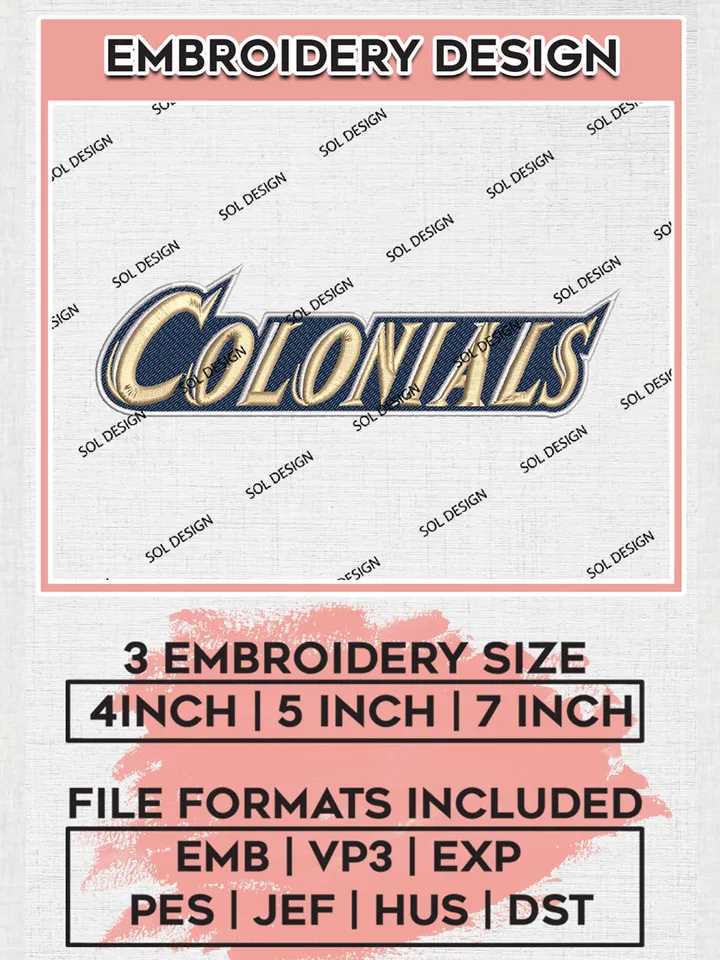 NCAA Colonials Team Word Logo Embroidery Design Files, NCAA George Washington Colonials Machine Embroidery, NCAA Teams, 3 sizes, NCAA Machine embroidery designs, Digital Download