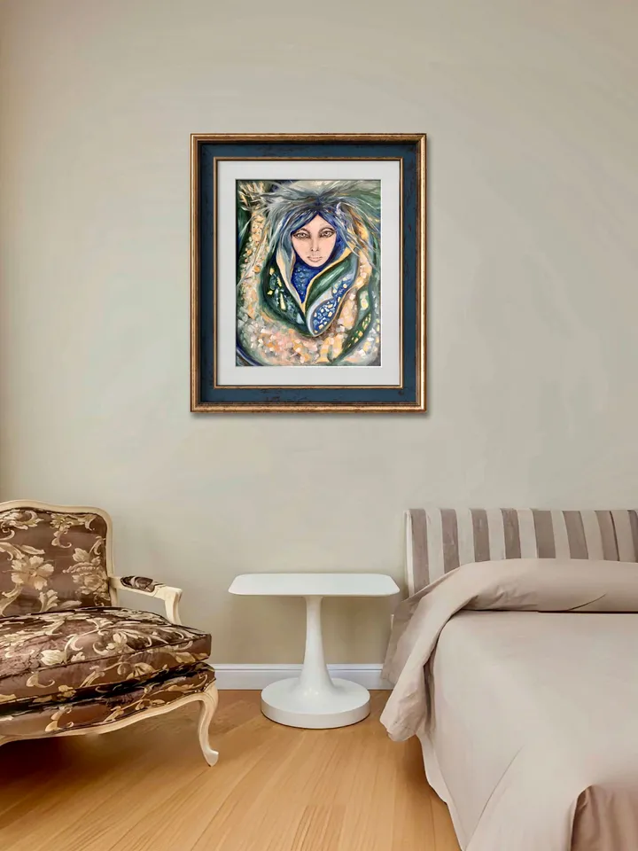 Blue nimpth-Mermaid original oil painting on canvas,one of a kind blue water nimph painting ,seamaid wall art,fantasy woman painting.