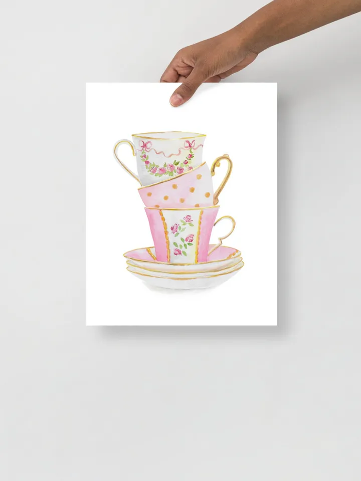 Tea cups, Kitchen Art, Wall Art, Kitchen Wall Decor, Vintage Tea Cup, Gift For Tea Lovers, Tea Party Decor ,Watercolor Art Print Tea Poster