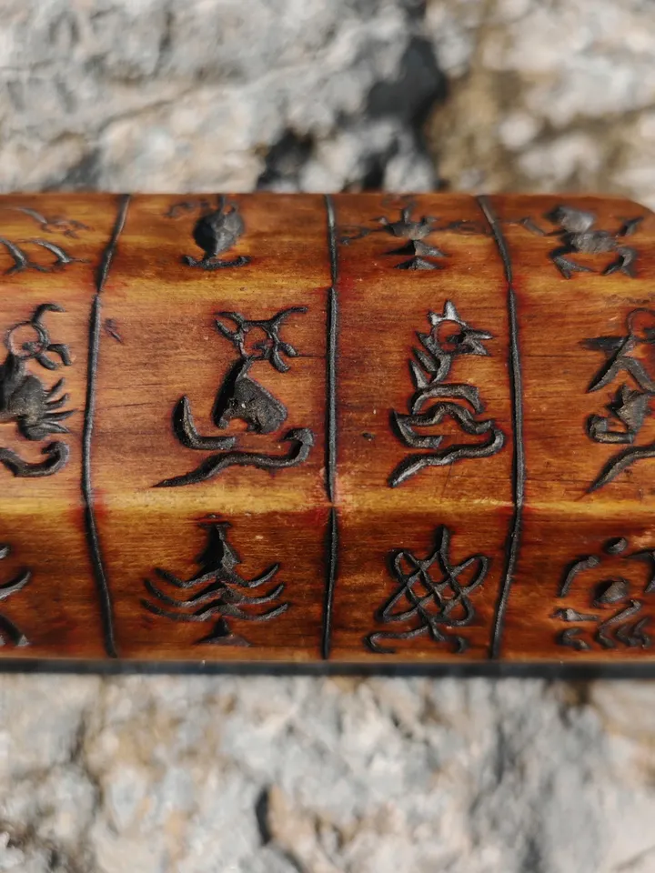 Gandhanra Antique Tibetan Buddhist Zanpar Wooden Mold Stick,Dharma Ritual Plate,Intricately Carved Esoteric Ritual Objects and protectors