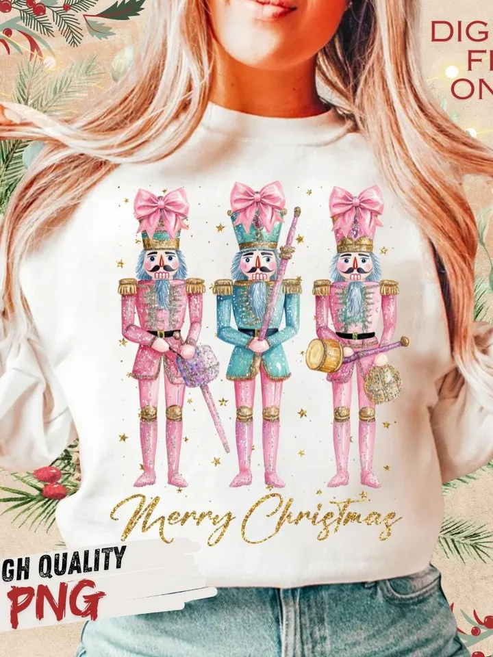Glitter Nutcracker Friends PNG, Pink Christmas PNG, Coquette png, Pink bow png, Pink Christmas PNG sublimation, Coquette Christmas png