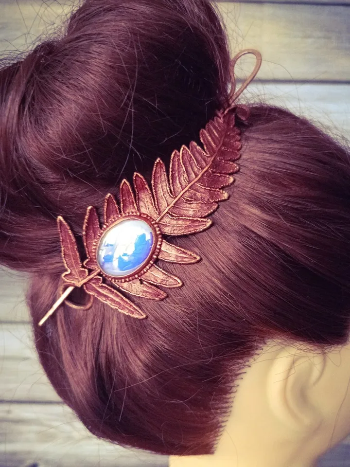 Unique handmade electroformed hair clip made from real fern leaves