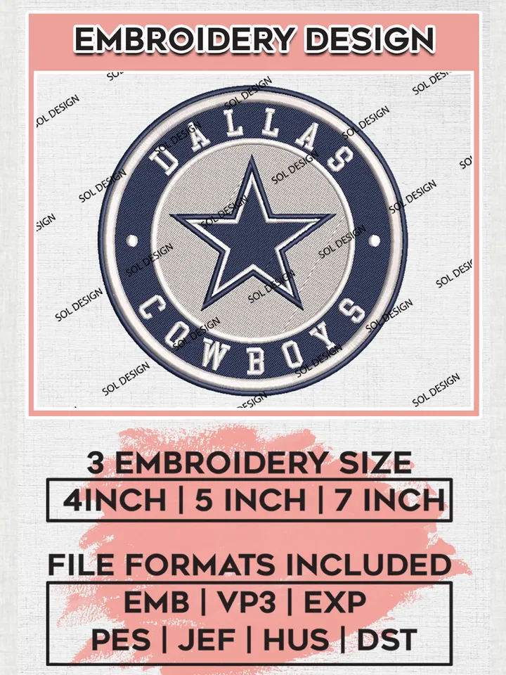 Dallas Cowboys Circle Logo Embroidery Designs, NFL Cowboys, NFL Logo Embroidery Files, NFL Dallas Cowboys Machine Embroidery Design, Digital Download