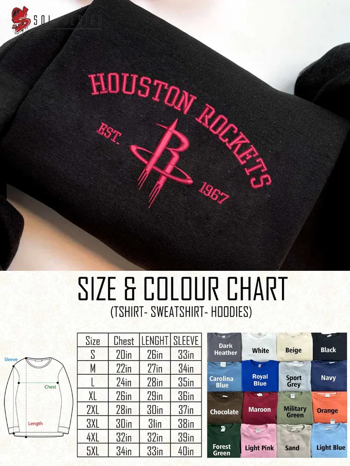 Houston Rockets Est 1967 Embroidered Sweatshirt, NBA Team Embroidered Sweater, NBA Houston Rockets Shirt, Basketball Embroidered Hoodie, Unisex Crewneck, NBA Basketball Fan Gift Tee