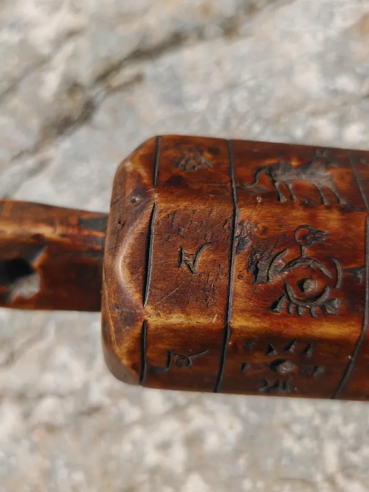 Gandhanra Antique Tibetan Buddhist Zanpar Wooden Mold Stick,Dharma Ritual Plate,Intricately Carved Esoteric Ritual Objects and protectors