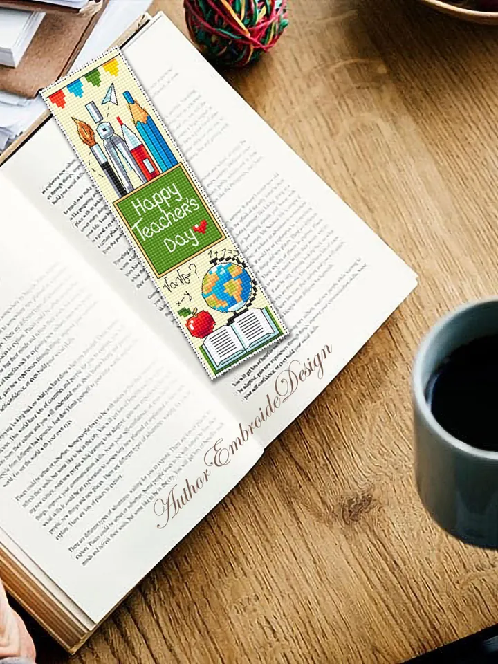 Teacher bookmark cross stitch pattern PDF download Happy teachers day, Handmade bookmark pattern digital PDF, Teachers day gift School #B351