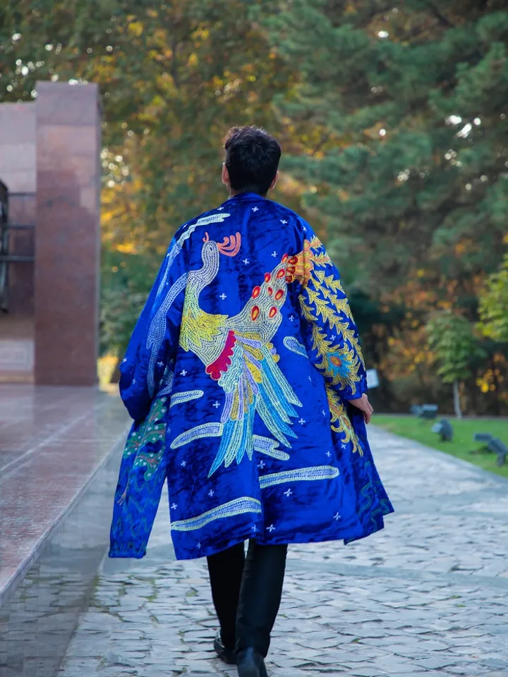 Phoenix Silk embroidered boho kimono coat by order