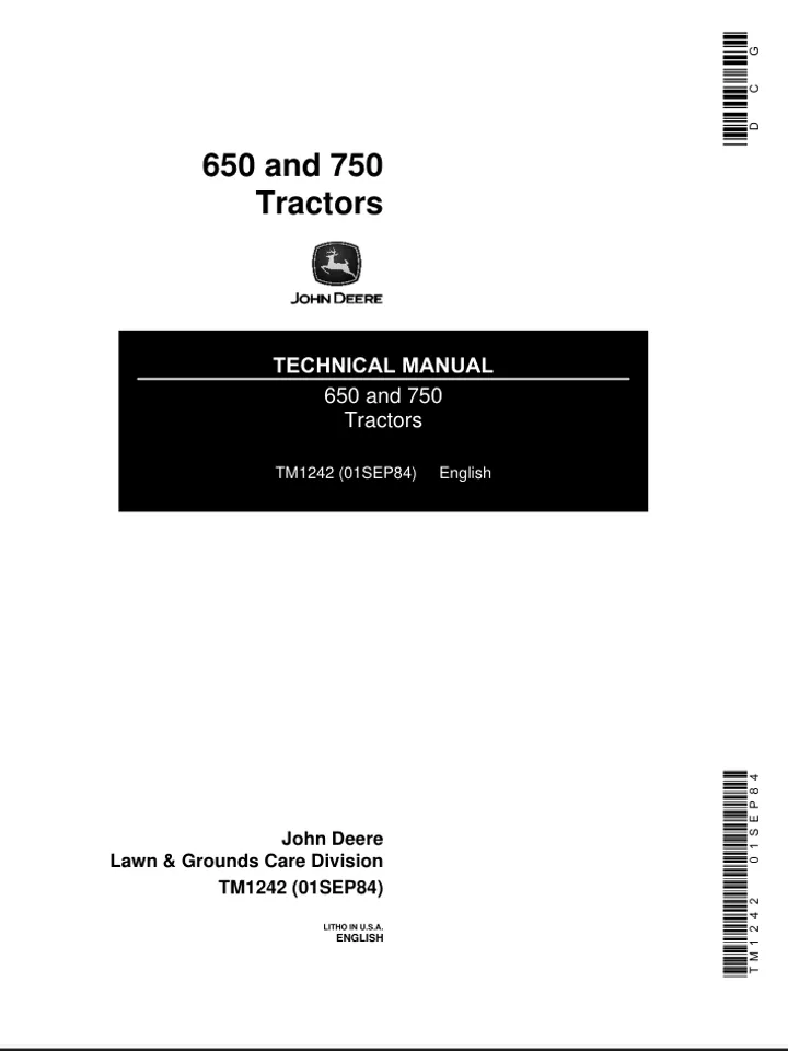JOHN DEERE 650 AND 750 TRACTOR SERVICE REPAIR SHOP MANUAL