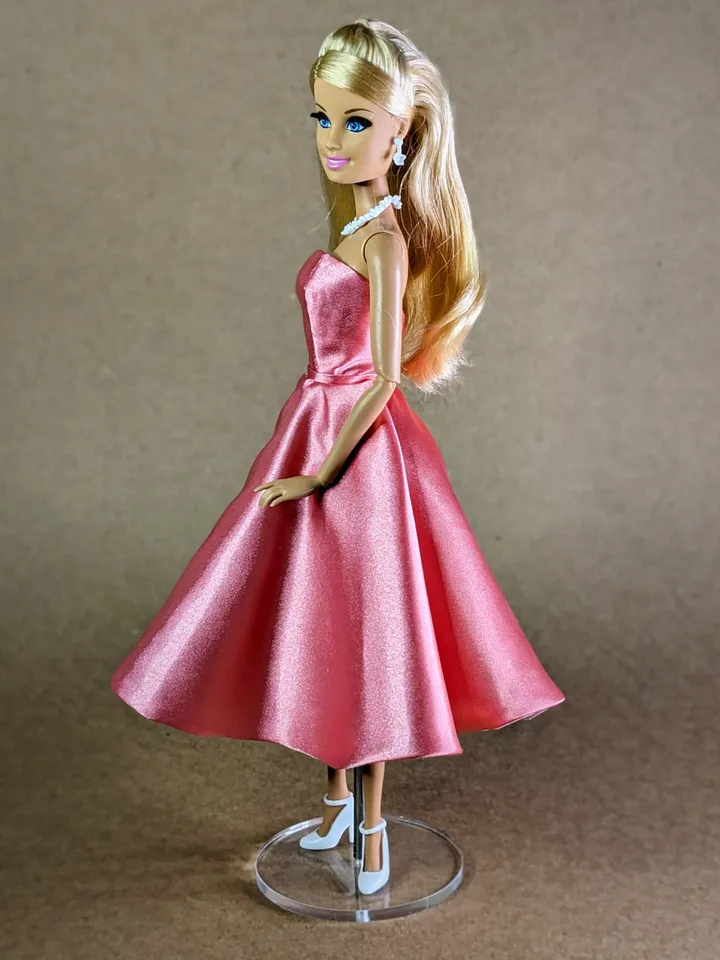 Handmade pink satin dress for 1/6 scale (11.5 Inch) girl doll