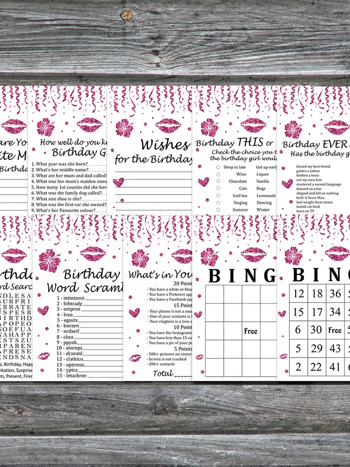 Pink glitter Birthday Party Games bundle,Adult birthday games package,Printable Birthday Games,INSTANT DOWNLOAD