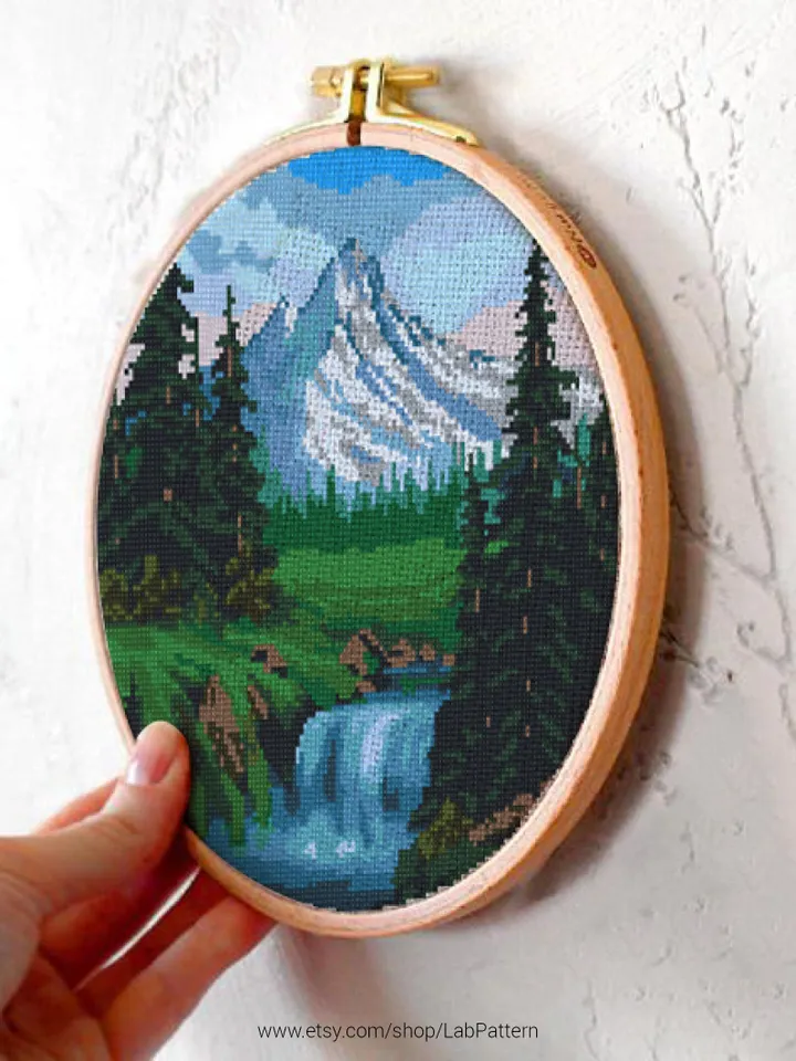 Nature Mountain Cross stitch pattern | Embroidery Pattern | Instant Download | Embroidery Designs