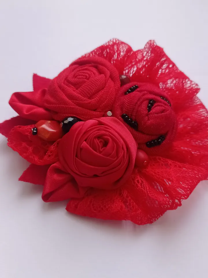 Red Textile Brooch Pin