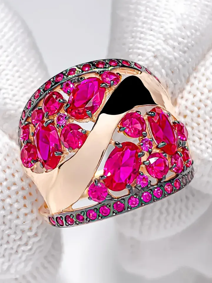 Ring Silver gold plated 925 assay value with corundum
