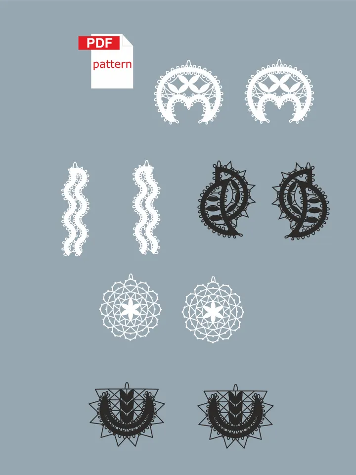 Earrings Bobbin lace pattern Bundle 10 Printable PDF pattern