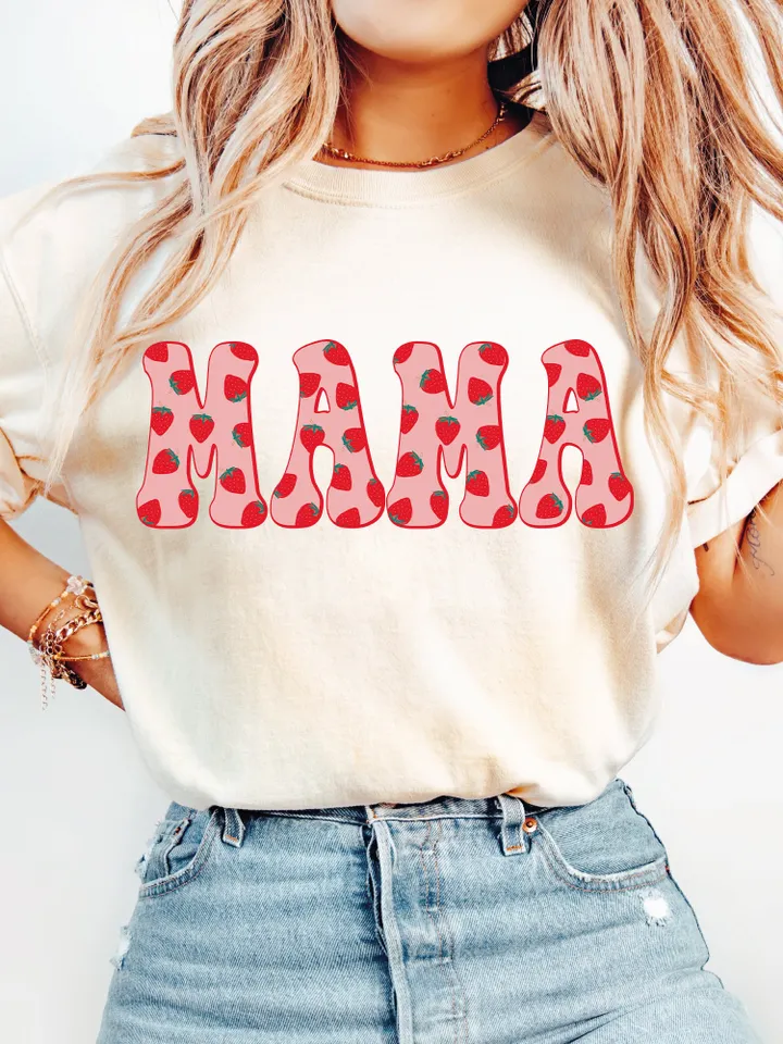 Trendy Retro Mama PNG Strawberry Berry First Summer Varsity Popular Aesthetic Trendy Mom Berry Sweet Shirt Design Sublimation DTG PNG