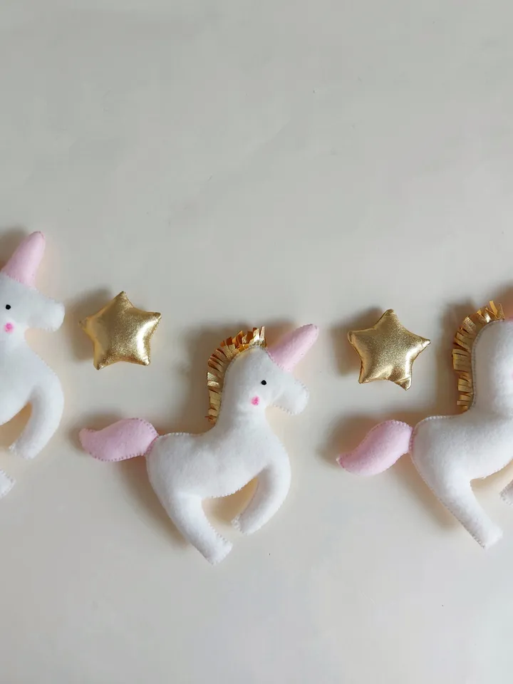 Baby mobile girl with magic Unicorns,Gold hot air balloon ,clouds and stars Nursery decor and Best baby shower gift