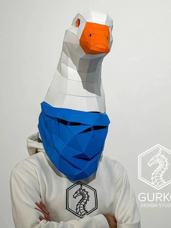 Goose Mask Papercraft, Bird, Digital Template, PDF Download, Gurko, 3D Low Poly Animal Mask, DIY Origami, Pepakura, Paper Mask, DIY Costume